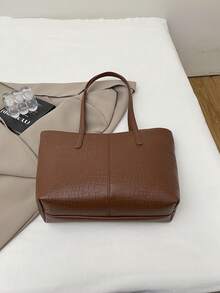 2026 Large Capacity New Crocodile Grain Tote Bag, Casual Commuter Shoulder Bag For Students & Women - Brown - View 8