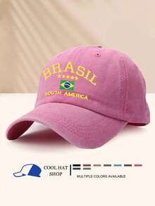 1pc Vintage Washed Brazil Star Print Summer Sun Protection Baseball Cap, Retro Hipster Hip-Hop Curved Brim Hat, Adjustable Unisex Sun Visor Cap - Baseball Caps, Beanies, Sun Hats, Bucket Hats, Cool Hats, Headwear, Stylish Hats, Fashion Hats, Everyday Hats, Von Dutchs, Nyxx Hat, Hats For Women, Gorras Para Mujer, Valentine's Day - Multicolor - View 4
