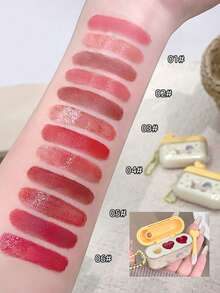 Gege Bear 1pc Matte & Glossy Dual-Tone Lip Cream With Applicator Brush, Moisturizing, Long-Lasting, Natural Finish, Portable Dual-Color - Multicolor - View 7