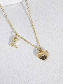 1 chiếc mặt dây chuyền hình trái tim cao cấp, sáng bóng, thanh lịch, tối giản, bằng đồng, đính đá Zirconia siêu nhỏ, 26 chữ cái, kiểu dáng ngọt ngào, phù hợp để đeo hàng ngày, làm quà tặng ngày Valentine cho gia đình và bạn bè. - vòng cổ chữ cái hình trái tim - Xem 6