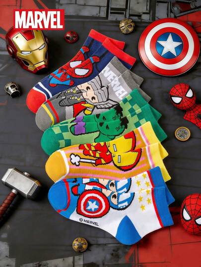  1/5/10 pares de juego de calcetines de Marvel, calcetines para niños con diseños de Spider-Man, Iron Man, Hulk, Thor, calcetines con volantes, calcetines de rayas negras y blancas, calcetines tobilleros suaves y transpirables antideslizantes para niñas y niños