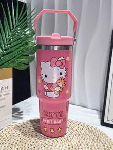 Sanrio 1pc, 30oz Stainless Steel Vacuum Insulated Glass Cup, Hot Water Bottle With Lid And Straw, Hot Coffee , Water Bottle For Summer, 30oz Reusable Double Wall Vacuum Insulated Stainless Steel Water Bottle - Multicolor - View 12