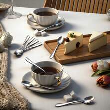 2/6/12/24 piezas Juego de cucharillas de té y tenedores de postre de acero inoxidable - Elegantes cucharas de café, cucharas de postre, tenedores de pastel, tenedores de fruta - Pulido espejo premium, apto para lavavajillas - Juego de cubertería perfecto para el hogar, la cocina, la cafetería, el té de la tarde, San Valentín, la boda y la fiesta de cumpleaños - Dorado - Ver 6