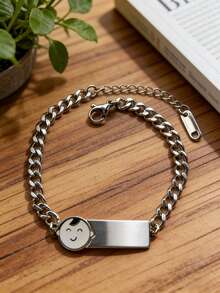 1件笑脸男孩手链，可调节链条饰品，不锈钢笑脸标签手链 - 彩色 - 查看 11