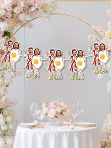 7/14/21件套定制照片培根鸡蛋情侣横幅花环 – 个性化趣味情侣脸横幅，适用于情人节/周年纪念日/生日派对装饰 | 可定制情侣照片花环，适用于家居墙面、派对背景 | 幽默美食主题情侣派对横幅 - 彩色 - 查看 9