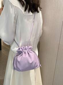 Fashionable Versatile Drawstring Lucky Bag Bucket Crossbody Bag - Purple - View 6