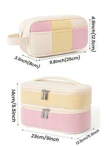 1个多巴胺双层撞色化妆包，可爱甜美风格收纳包，适合少女、学生和女性，情人节、婚礼装饰，灯芯绒材质拼接风格洗漱包 - 彩色 - 查看 12