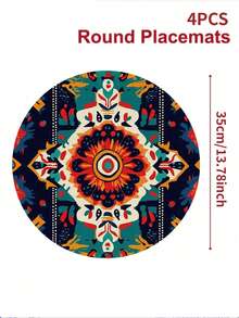 4 piezas/6 piezas Manteles individuales redondos bohemios, decoración del hogar estilo bohemio, material similar al lino, suministros para fiestas interiores/exteriores con tema bohemio, decoración para el hogar y eventos. Adecuado para la decoración de la cocina del hogar y la decoración de fiestas. - Multicolor - Ver 8