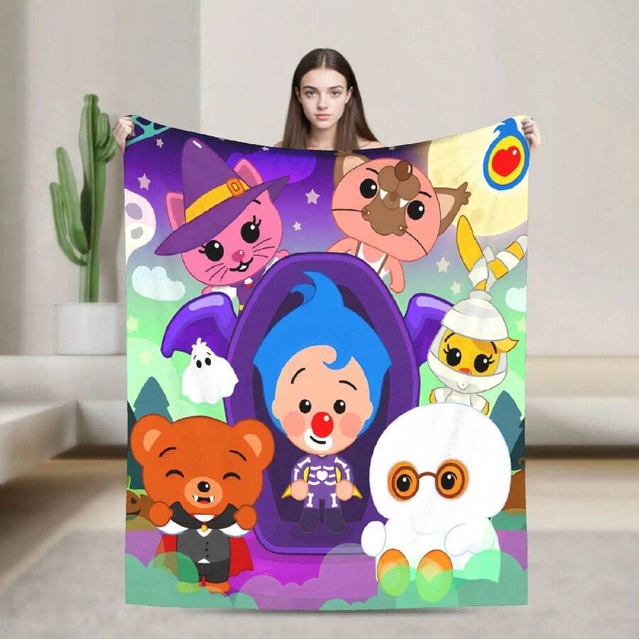 Cute Cartoon P-Plim Blanket Kids Adults  Flannel Throw Blanket For Living Room Warm Custom Quality Bedspread Gift(3).Jpg - 白色 - 查看 1