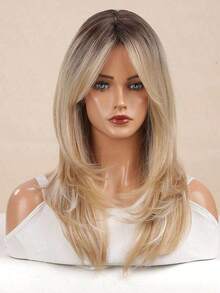 Barbique 22 Inch Ombre Blonde Long Straight Wig With Bangs Women - Heat-Resistant Synthetic |   Glueless Natural-Looking |   Easy Maintenance |   Beginner-Friendly |   Daily/Party/Music Festival - 金色 - 查看 6