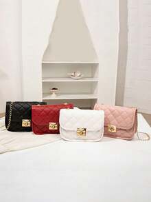 Embroidered Flap Metal Chain Saddle Crossbody Bag - White - View 5
