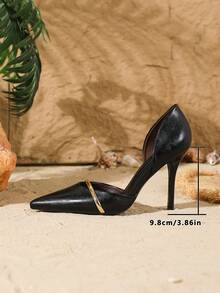 9.8厘米尖头高跟鞋，纹理PU材质，绑带设计，性感黑色高跟鞋，职业鞋履，优雅时尚，舒适百搭，适合日常穿着/派对场合。 - 黑色 - 查看 7