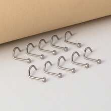 10pcs F136 Titanium S-Shaped Nose Rings Studs For Women And Men, Nose/Nostril Piercing Jewelry, Top Flat Cartilage Helix Ear Stud Piercing Jewelry - Silver - View 2