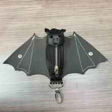 Handmade Gothic Style Bat Wing Coin Purse - Hand-Sewn Bat Wallet With Zipper Coin Pouch And Keychain Suitable For Bags And Belts - Fashion Accessory For Men Wallet Mini Wallet Purse Wallet Small Wallet Coin Wallet - Black - View 10