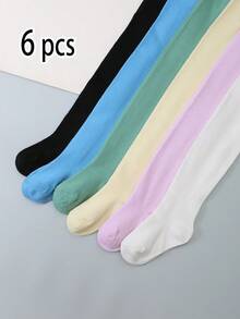 6pcs Girls' Solid Color Snug Fit Leggings, Suitable For Spring, Autumn And All Seasons - Multicolor - View 2