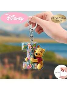 2D刺绣字母钥匙扣，26个A-Z花卉卡通设计亚克力吊坠，带链子，适用于包包、车钥匙、旅行配件、礼品，可爱花卉和维尼熊钥匙扣设计，表面光滑，钥匙扣，装饰钥匙扣，卡通钥匙扣，情人节礼物，粉丝礼物，2D平面礼品（如果产品不透明，请撕掉背面的保护膜） - 彩色 - 查看 20