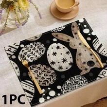 1/4/6 Pcs Easter Egg Bunny Pattern Placemats, Linen Dining Table Mats With Colorful Egg Rabbit Design, Washable Printed Tabletop Protector, Ideal Decoration For Holiday Kitchen And Family Gatherings - Multicolor - View 7