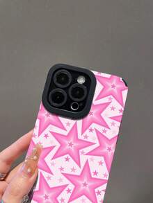 1pc Fashionable Pink Star Patchwork Pattern Protective Phone Case Compatible With Samsung/Compatible With IPhone 11, 12 Pro Max, 14 Pro Max, 15, 16/16 Pro, 17/17 Pro And Other Models - Multicolor - View 6