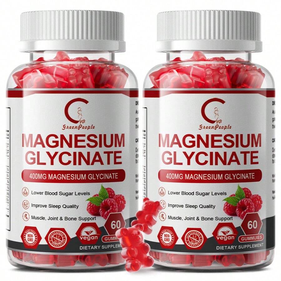 MULITTEA GPGP Magnesium Glycinate Gummies 400mg - Magnesium Potassium Supplement With Vitamin D, B6, CoQ10 For Relax, Sleep & Heart Health - 60 Raspberry Gummies - 2 gói (60 chiếc) - Xem 1