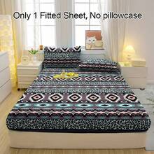1件波西米亚风H形图案透气床笠，柔软舒适的床垫罩，适用于卧室、客房和宿舍，床垫保护套，床上用品套装（不含枕套） - 彩色 - 查看 1