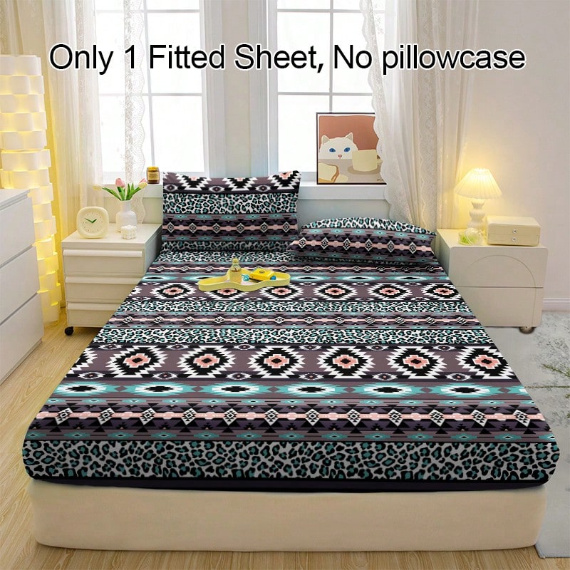 1件波西米亚风H形图案透气床笠，柔软舒适的床垫罩，适用于卧室、客房和宿舍，床垫保护套，床上用品套装（不含枕套） - 彩色 - 查看 1