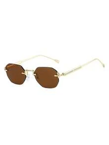 1 Pair Women's Brown Polygon Frameless Metal Leg Personalized Street Style Fashion Fashion Glasses - Brown - View 3