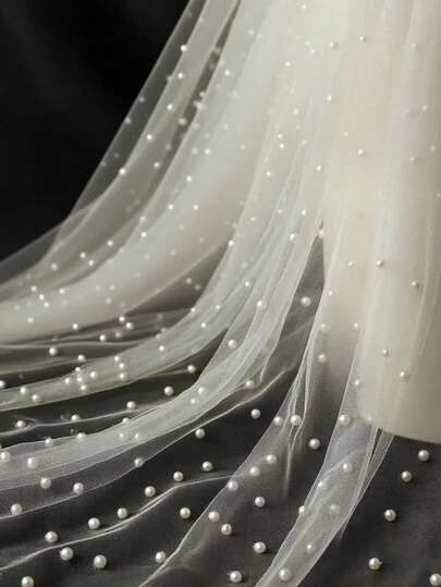 香槟色仿珍珠桌布，优雅涤纶桌旗，饰以仿珍珠，加长透明桌旗，适合婚礼、圣诞节及其他场合