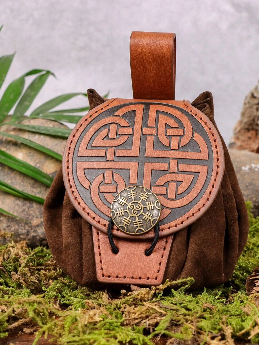 Medieval Viking Style Waist Bag - PU Leather Renaissance Coin Pouch, Ideal For Hiking, Cosplay & Halloween Gifts - Brown - View 1