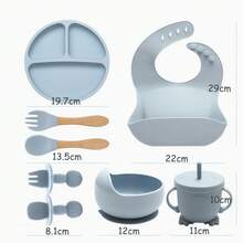 Set Alimentación Bebé Silicona 8 Pzs Plato Antideslizante Babero - Celeste - Ver 9