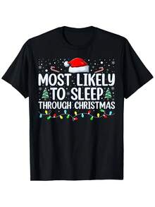 Camiseta de Navidad para Hombre, "Duerme a Través de la Navidad" 180g, Negra S-XXXL Camiseta de Vacaciones - Negro - Ver 10