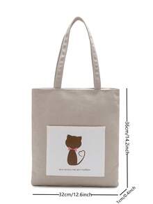 peach tree Tote Bag, Women's Canvas Shoulder Bag, Shopping Bag, Cartoon Cat & Fish Print, Solid Color, Love Heart Design, Beach Bag, Reusable Bag, Travel Bag, Suitable For University, School, Outings, Vacations, Lightweight, Large Capacity, Autumn, Christmas Shopping, Laptop Bag, Thanksgiving, Winter, Wallet, Storage Bag, Gym Bag, Black, Multifunctional Outdoor Casual Travel, Gift For Friends, Valentine's Day - Multicolor - View 2