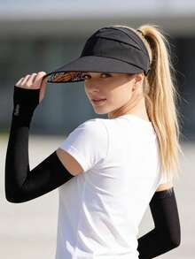 夏季防晒套装：纯色宽檐马尾遮阳帽 + 清凉防紫外线袖套 - 阻挡紫外线，透气舒适，多种颜色可选 - 彩色 - 查看 2