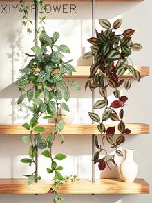 1/2株仿真植物，藤蔓装饰，4种可选：A. 红色眉叶，B. 绿色眉叶，C. 胡椒草，D. 网状薄荷叶。绿色装饰品，不含花盆，适合全年装饰，可用于学校宿舍、办公室、派对、生日、家居、酒店、餐厅、客厅、卧室、婚礼、情人节、春夏装饰、复活节装饰、厨房和花园装饰。 - 綠色 - 查看 18