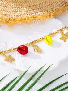 1pc Metallic Gold Starfish Pendant Waist Chain, Suitable For Women's Casual And Vacation Outfits - Multicolor - View 5