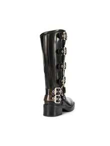Women's Slip On Knee High Boots Square Toe Chunky Heel Classic Vintage Metallic Buckles Motorcycle Riding Boots - 鏽棕色 - 查看 7