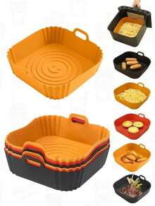 1pc /3pcs Foldable & Reusable Silicone Air Fryer Liner, Non-Stick Baking Mat For Air Fryer & Baking Tray - Multicolor - View 5