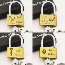 1pc Personalized Engraved Brass Love Lock, A Romantic Token Tailored For Couples, Also Suitable As A Gift For Weddings, Engagements, Anniversaries, Honeymoons, Valentine's Day. Made Of Premium Brass With Durable Quality, Supports Custom Engraving Of Names, Dates, And Unique Loving Messages. - Multicolor - View 2