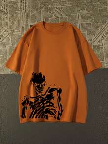Men's Casual Skeleton T-Shirt, 100% Cotton, New Release, Premium Style, Spring/Summer - 橘色 - 查看 1
