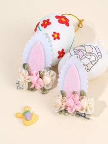 2pcs Toddler Girls Flower Decor Hair Clip - Multicolor - View 2