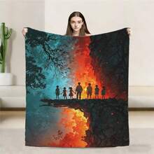 STRANGER Blanket, Monster Blanket, Things Blanket, Eleven, Mike, Dustin, Lucas, Will, Vecna, Jim, Joyce, Nancy,  Demogorgon Blanket Silhouette Scene Blanket - Intricate Design With People Standing Against A Dramatic Fiery Background, Perfect Gift For Halloween And Drama Fans Throw Blankets, Nap Blanket,  Gras Blanket, Noon Nap Blanket, Siesta Blanket. Lunch Break Blanket, Outdoor Camping Travel Blanket, Durable Fabric, Artistic Design,  Versatile Accessory, Outdoor Enthusiasts, Carnival Gift,Valentine's Day Gift, Mother's Day Gift, New England - Nhiều màu - Xem 4