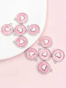 10pcs 10-Colors Acrylic Sheet Round Alloy Charms With Love Heart Design, Fashion Necklace Bracelet Earrings Phone Chain And More Decorations DIY Ins Style Dopamine Pendants - Cute Accessory For Daily Wear And Valentine's Day - Round with Love Heart Design - View 29