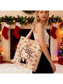Sanrio 1 Set Hello Kitty Princess Theme Canvas Tote Bag - Durable Canvas Tote Bag & Wallet With Pink Bow And Heart Pattern, Suitable For Party/Daily Use - Multicolor - View 7