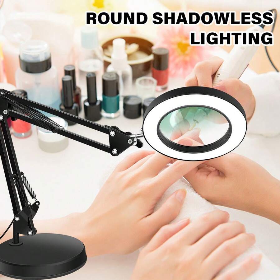 10X Magnifying Glass LED Lamp With Flexible Clamp Arm, USB Powered, 3 Color Modes & Brightness Adjustable, Suitable For Reading, Crafts, Repair - Black - View 1