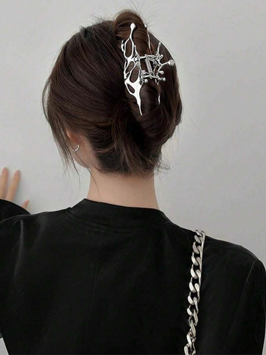 1件装女士镂空不对称设计时尚发爪，街头骷髅头造型发夹，发卡，发夹，发爪夹，发饰，发夹，发卡，发爪夹，学生用品，大学秋冬季女士度假装扮发饰 - 彩色 - 查看 1