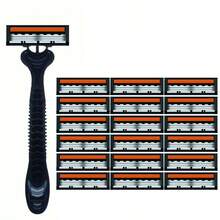 男士三层安全剃须刀套装，不锈钢黄色刀片和塑料手柄，可水洗，一次性旅行便携安全剃须刀 - 多色 - 查看 13