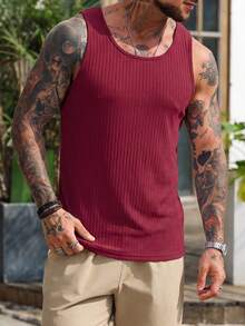 ALTZTAR Men's Ribbed Sleeveless Round Neck Tank Top, Fashionable For Summer - Burgundy - View 1