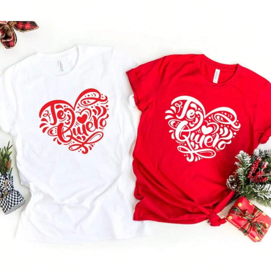 Camiseta Te Quiero: Camiseta de Corazón del Día de San Valentín en Español - Blanco y negro(no personalizable) - Ver 1