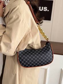 Korean Retro Crescent Moon Shaped Bag, Fashionable Casual Printed Shoulder Bag, Underarm Bag - Multicolor - View 6