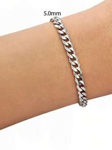 1pc Stainless Steel Cuban Link Chain Bracelet, Men's Hip Hop Accessory, Cool Fashion Couples Jewelry, Father's Day, Christmas, Thanksgiving, Birthday, Holiday Gift Valentine's Day - Bracelet - View 12