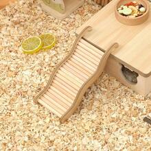 木制仓鼠沙滩主题玩具 - 波浪形楼梯和柔软的攀爬梯，适合小型宠物，天然木桥和围栏，可用于笼子装饰（天然木材手工制作） - 米色 - 查看 2